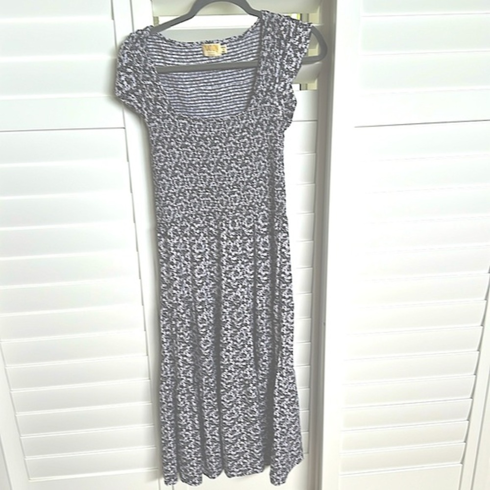 Nation ltd cotton purple pink floral smocked midi dress size small 4-6